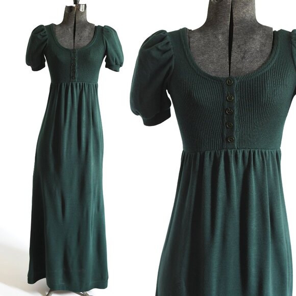 Vintage 1970s XS Green Short Sleeve Maxi Sweater Dress | by Hubba Hubba - Picture 1 of 9